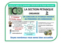 Stade Marocain section Pétanque organise concours d&#039;amitie aux personnels des Ambassades le 13/04/2019